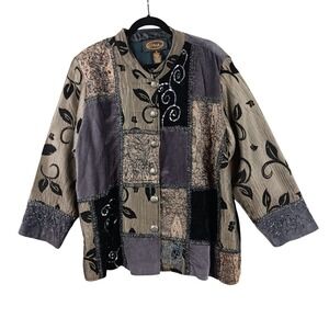 VTG‎ Alex Kim Patchwork Beaded Jacket Women's 2X Blazer Boho Chic Statement